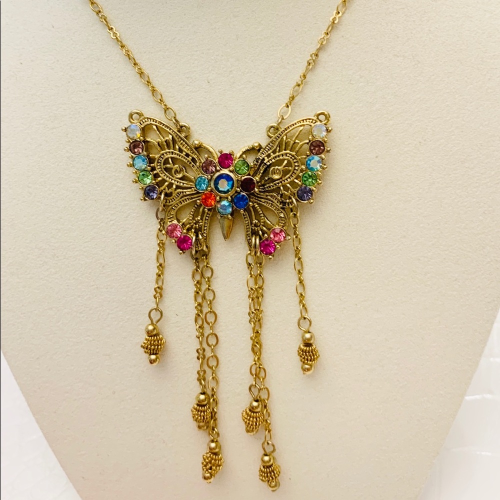 Rainbow Crystal Butterfly Necklace
